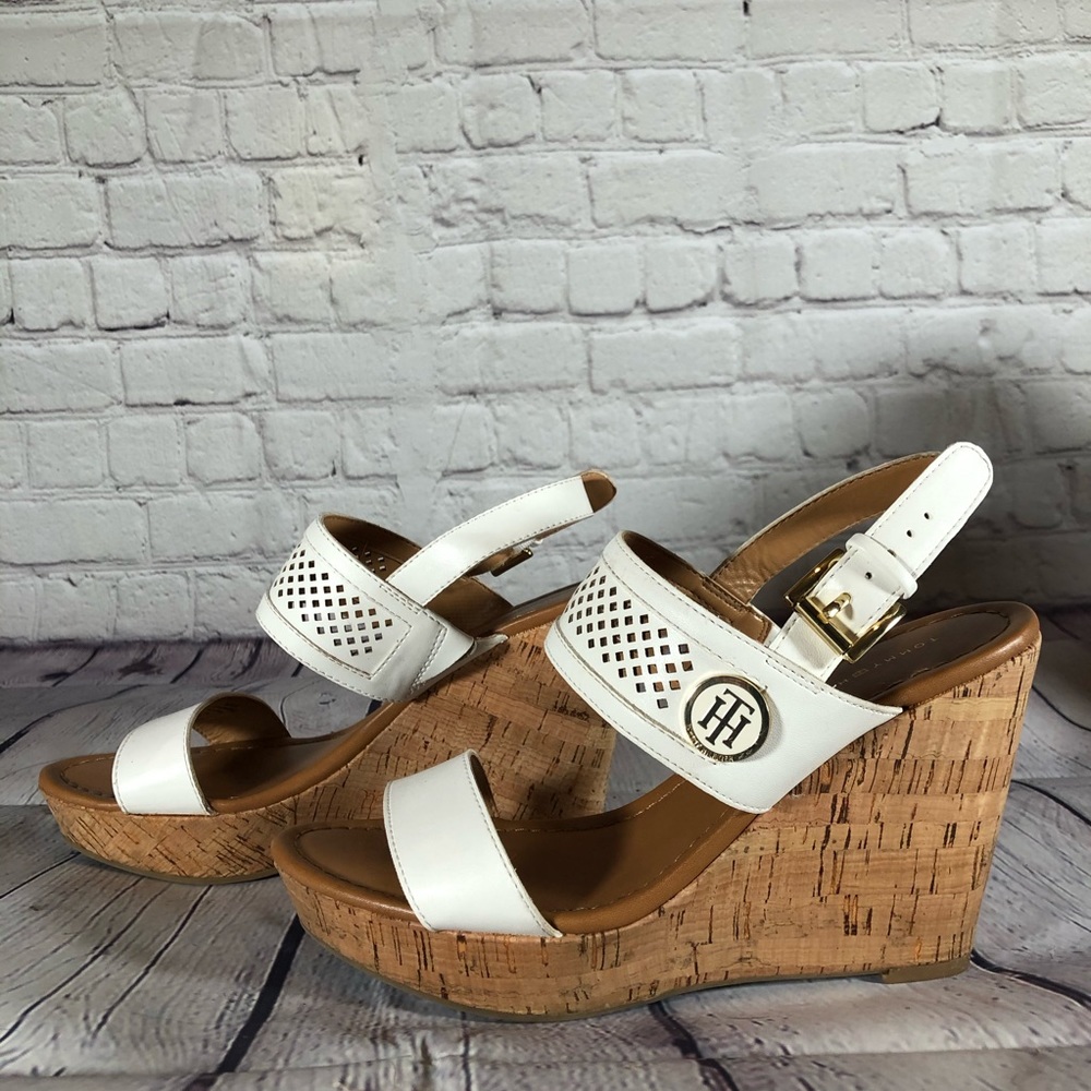 White Tommy Hilfiger Women’s Cork Wedge Heel